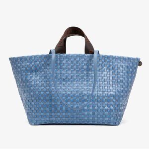 Clare V. Bateau Tote in Light blue woven checker